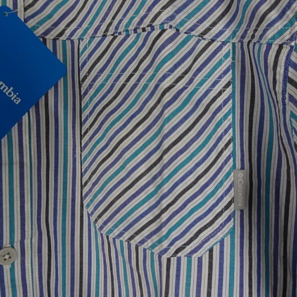 Columbia Short Sleeve Shirt Men's Size XL Blue Stripe Thompson Hill Button Front - Picture 4 of 8
